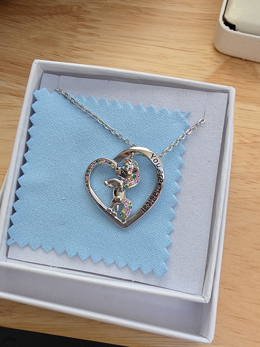 Silver Heart Necklace with Multicolor Gem Unicorn Accent - Women Jewelry #2